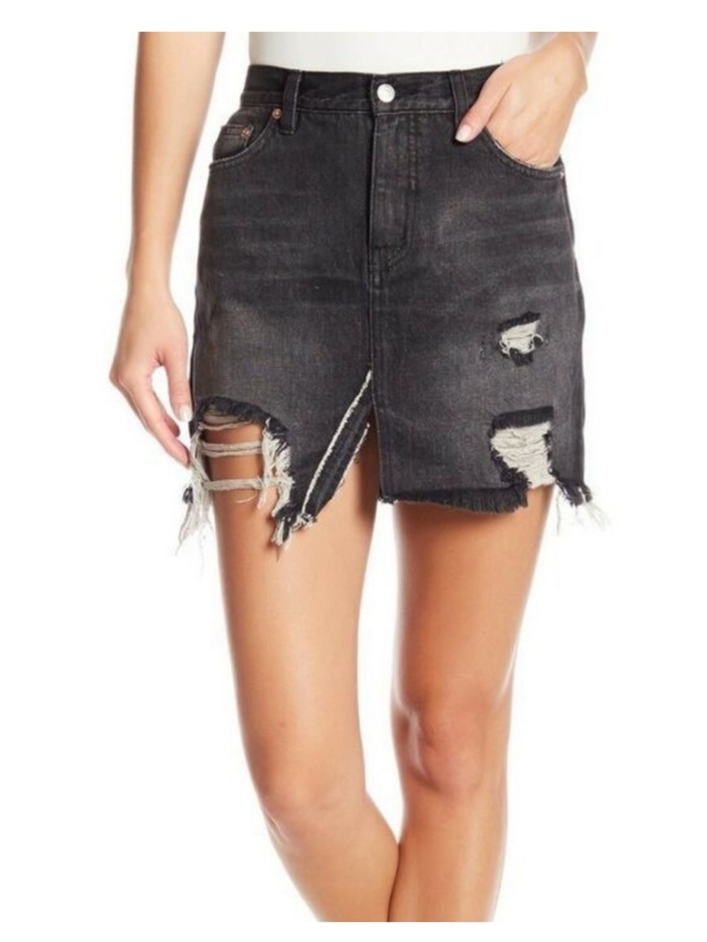 We The Free Black Denim Skirt